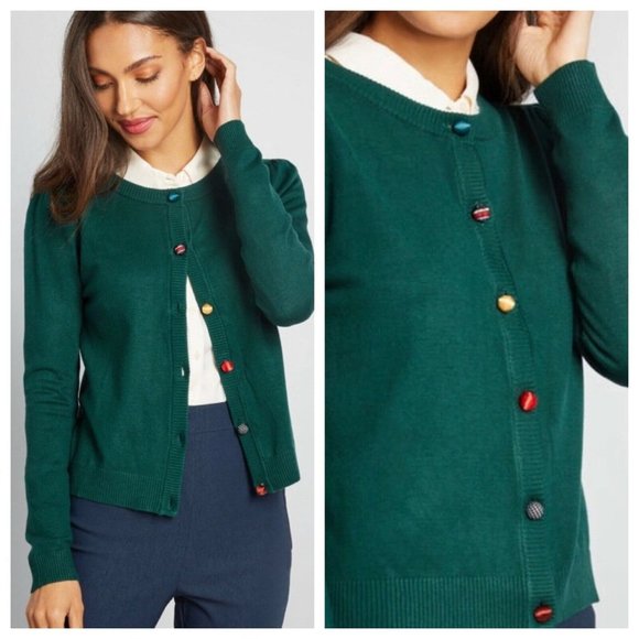 Modcloth Sweaters - ModCloth Women Green Large Button Front Long Sleev